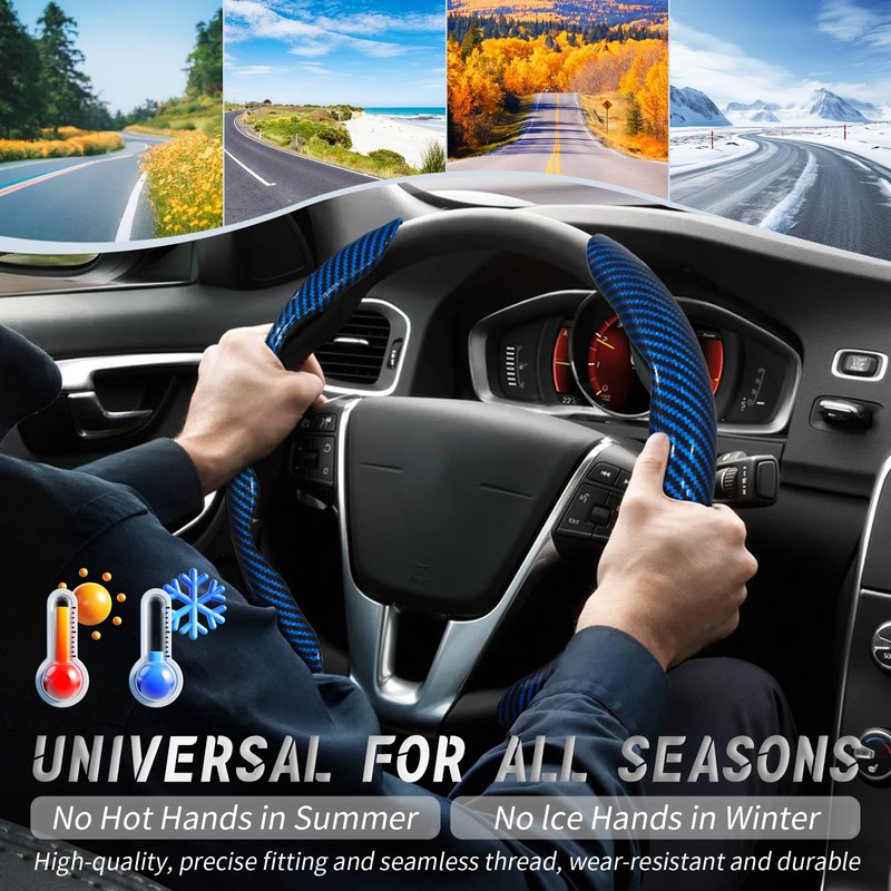WOCOCN 2pcs Car Steering Wheel Cover,Anti-Skid Carbon Fiber Steering Wheel