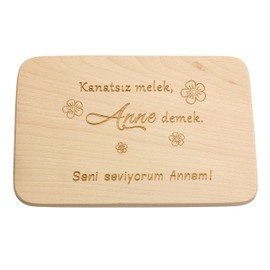 Spruchreif Wooden Breakfast Board, Bread Board with Turkish Engraving, Gifts for Mum, Wooden Board with Heart Cut-Out, Hediye Anne Için