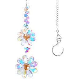 Qianyu Crystal Sunflower Suncatcher Hanging Ornaments Rainbow Sun-catcher Maker with Chain Pendant Hanging Crystal Window Suncatcher for Indoor Window Outdoor Patio Garden Decor Birthday Wedding Gifts