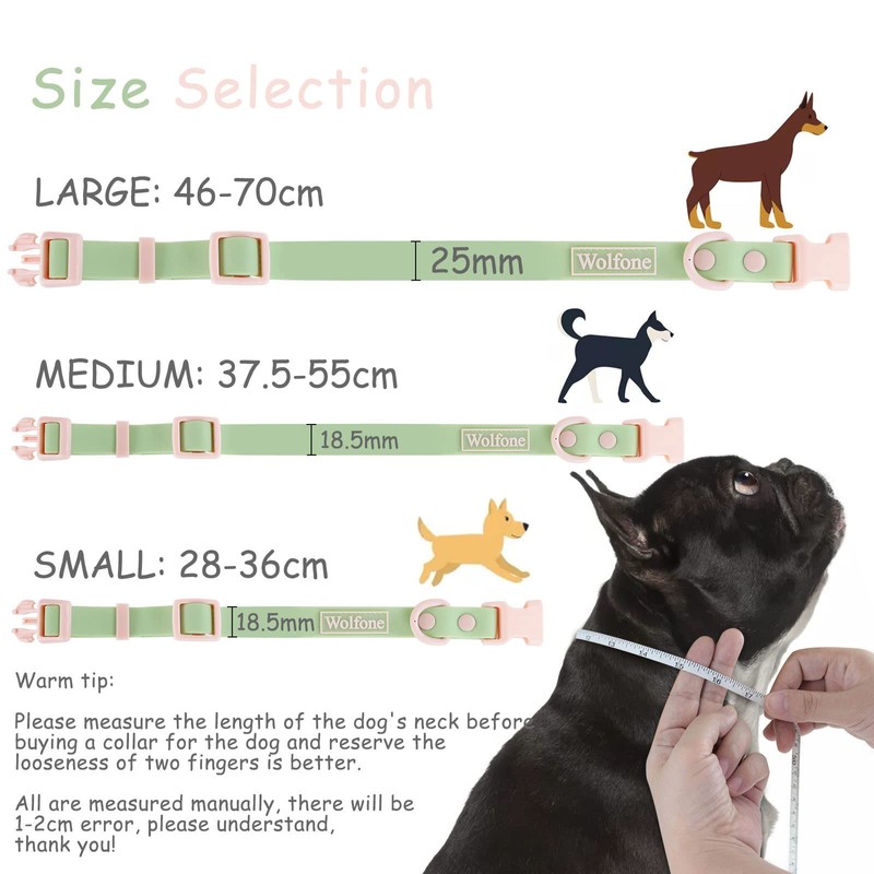 Wolfone Waterproof Dog Collar with Quick Release Buckle， Cute Adjustable