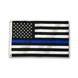 Thin Blue Line American Flag, Sewn & Embroidered (2 x 3 Feet, Thin Blue Line)