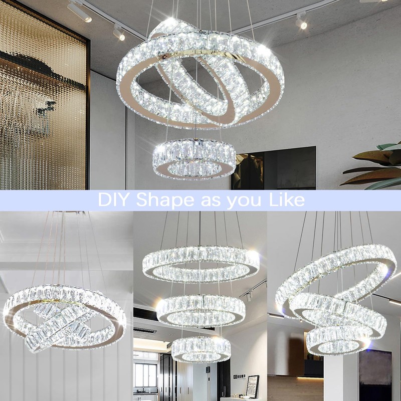 FRIXCHUR Modern LED Chandeliers Crystal Pendant Light 3 Ring Chandelier