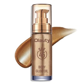 Shimmer Oil, SPF 45 Sunscreen Body Makeup Waterproof No Transfer Body Luminizer Lotion Glow for Women, Liquid Illuminator Bronzer, Long-lasting, Radiance Skin (03# Glistening Bronze)