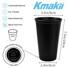 KMAKII - Tazas de café reutilizables de 12 onzas con tapas, paquete de 8 unidades, tazas de viaje para llevar, bebidas calientes o frías, aptas para lavaplatos y microondas, color negro