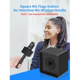YOUSHARES Flag Station for Interview Microphone Handle, Portable ABS Cube Shaped Mic Flags for RODE Wireless GO, DJI 2 Mic, News Microphone Prop for Interview Reporter Host (Black)