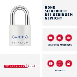 ABUS Titalium Padlock 80TI/50 - Cellar Lock with Lightweight, Solid Lock Body Made of Special Aluminium - ABUS Security Level 8 - Silver
