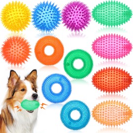 Suilung 12 Pcs Spiky Dog Squeaky Football Toys 4.5'' Dog Balls Rubber Chew Toys Bulk Interactive and Durable Dog Toy Built-in Squeaker for Medium Large Dogs Teeth Cleaning and Training, Multicolor