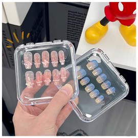 Domiya Nail Storage Case, Nail Tip, Ballet, Short, Nail Tip, Very Short, Popular, Nail Sticker, Cute, False Nail, Round Tip, Fashion, Nail Wedding, Bridal Nail (2 Pieces Nail Storage Case)