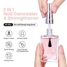 Beetles Nail Strengthener - Clear Pink Nail Concealer Fast Air Dry Clear Air Dry Nail Growth for Damaged Uneven Nails Fingernail Polish for Pink Bliss Nail Art Manicure Salon Quality
