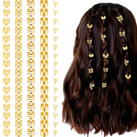 80 PCS Hair Jewelry for Braids, Gold Hair Cuffs, Dreadlock Accessories, Adjustable Hair Rings Charms Braid Hair Accessories Decorations for Women Girls