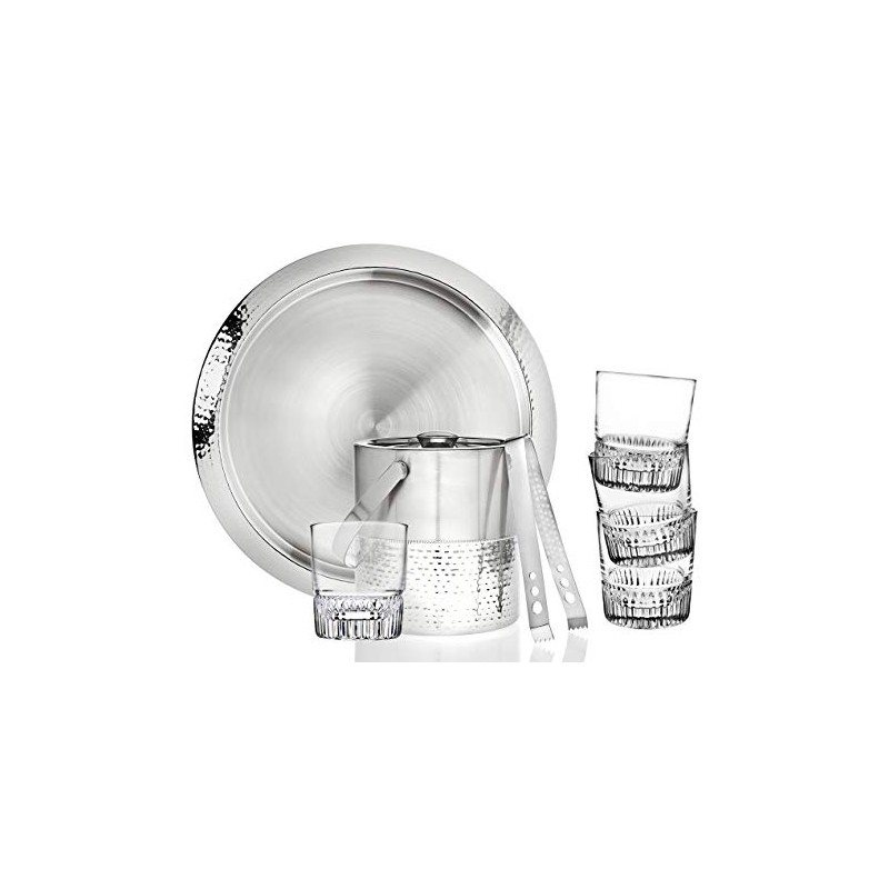 Godinger Bar Set Stainless Steel Hammered and Glass with Ice