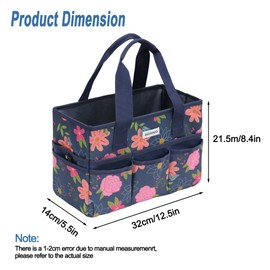 JLDTOP Craft Organizer Tote Bag Art Caddy with Multi-Pockets for Office Supplies Scrapbooking Sewing Storage (Blue Floral)