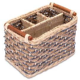 Decorasian Rattan Cutlery Holder - Braided Cutlery Basket for the Table - Table Butler for Cutlery and Utensils with Dividers