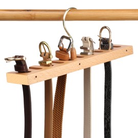 LMSAWK Beech Wood Belt Hanger, 360 Degree Rotating Belt Storage, Slot Holder Scarf, for Wardrobe Closet Space Saver, 10 Slot, Wood color