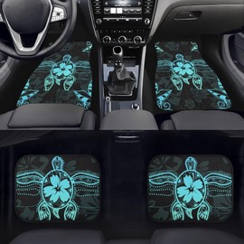 Suobstales Turtle Hibiscus Print Car Floor Mat, 4 Pieces Non Slip Soft Vehicles Floor Carpet Universal Fit for Trucks SUV Sedan Van