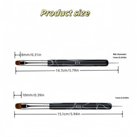 Premium 2-Way French Brush for Nails French Gel and Acrylic Nail Art Brushes with Dotting Tool, 2 Pcs French Tip Brush Design (Sizes 14 & 16, Black) Professional Quality for Nail Salons and Home Use