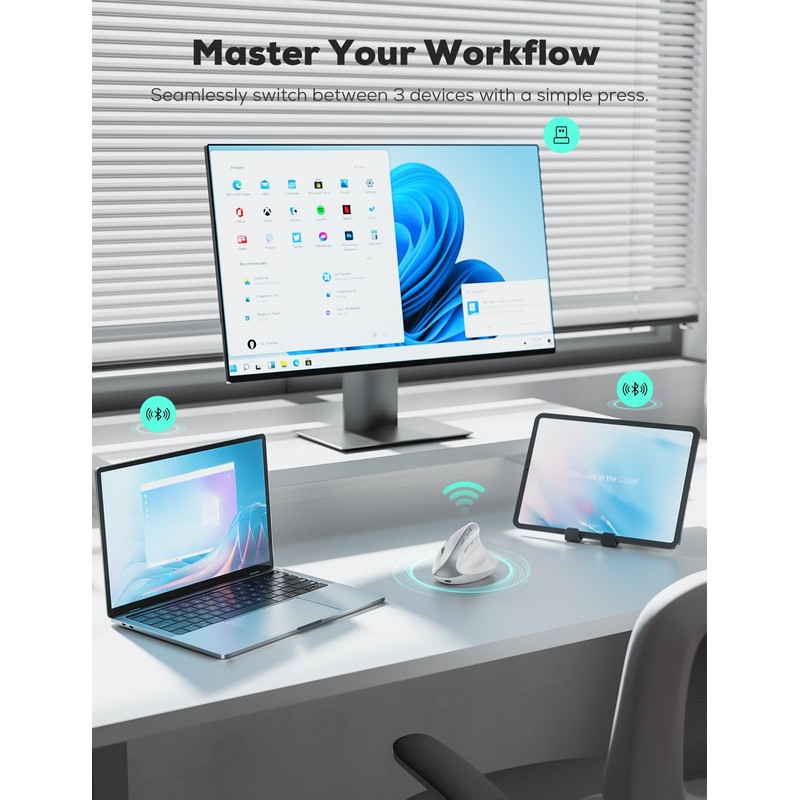 Nulea MD280 Ergonomic Vertical Wireless Mouse - Bluetooth & 2.4G
