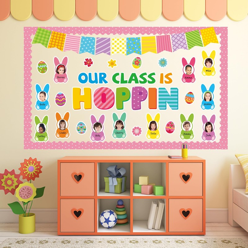 Qyeahkj 60Pcs Easter Bulletin Board Decoration Easter Egg Bunny Cutout