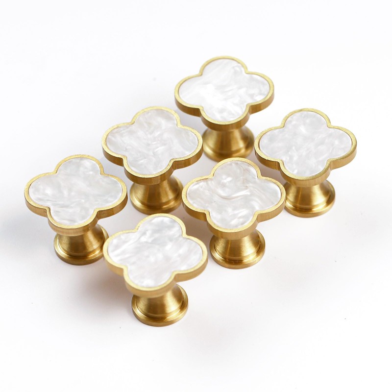 EVERGD 6/9pcs 28mm Four-Leaf Brass Gold Clover Knobs Cabinet Door