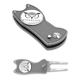 VISUALIZE Premium Golf Divot Repair Tool Kits with Ball Marker- Favorite Golf Gift Sets - Anodized Aluminum Switchblade-Style - Premium Feel & Durability (Gun Metal Gray)