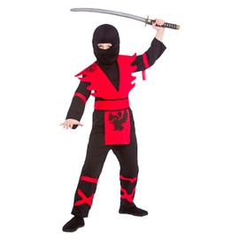 Wicked Costumes Boys Ninja Assassin Black/Red Fancy Dress Costume - Large (8-10 Years)