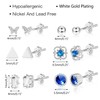 6 Pairs White Gold Plated Small Stud Earrings Set Cubic