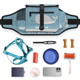 POFATO Cute Whale Anchor Dog Treat Pouches for Pet Training Waist Belt Dog Treat Bags Training Pouch Clip on with Bottle Holder Portable Kibble Snack Container for Walking