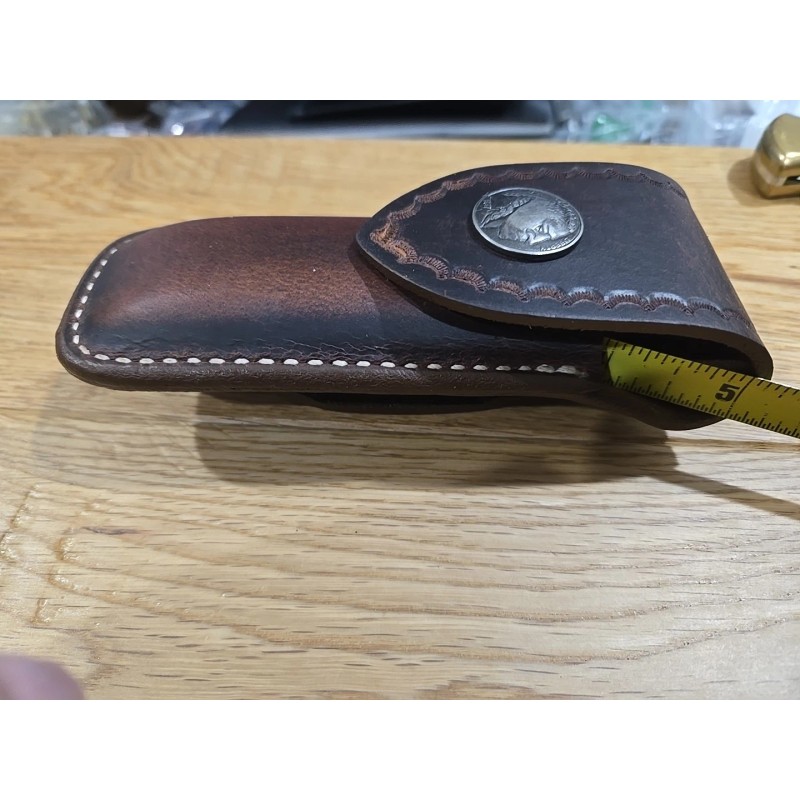 Leather Blades Buck 110 custom leather knife sheath. Tooled. Indian
