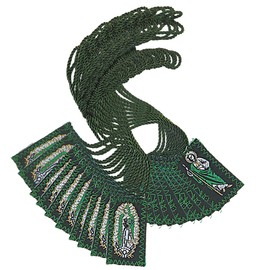 Needzo Bulk Saint Jude and Our Lady of Guadalupe Green Nylon Scapular, Full Color Religious Prayer Necklace for Men and Women, Pack of 12