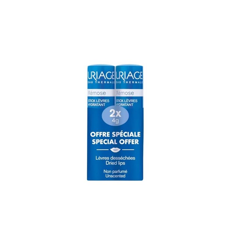 Uriage Moisturizing Lip Balm Stick, Xémose, 2 x 4g