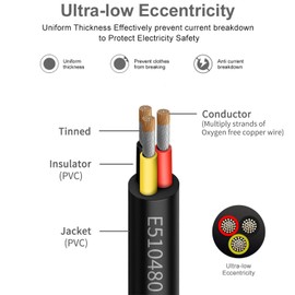 14 AWG 3×2.0mm² 3 Core 12V 24V Electrical Wire 25FT/7.62M, 14 Gauge 3 Conductor Wire Cable Stranded Tinned Copper PVC 14/3 Wires for LED Strips Lighting, Outdoor Cable, Automotive, CE Listed