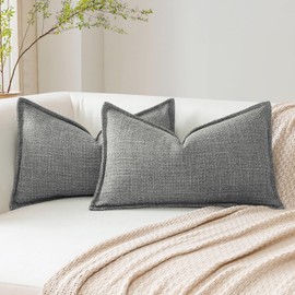 Artscope Set of 2 Cushion Covers, Plain Throw Cushion Cover, Linen Cushion Cover, 30 x 50 cm, Modern Cushion Cover, Decorative Cushion, Sofa Cushion for Living Room, Bedroom, Home Decor, Dark Grey