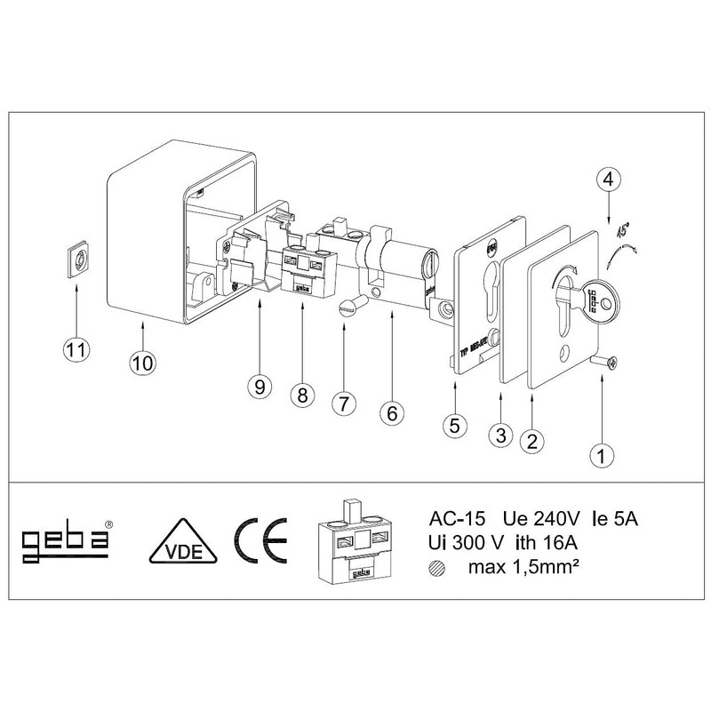geba MSC-APZ 1-2T/1 Surface-Mounted Aluminium Key Switch Key Switch with