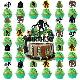 Bigfoot Birthday Decor - 37PCS Bigfoot Cupcake Toppers Decorations Animal Theme Bday Cupcake Picks Party Supplies