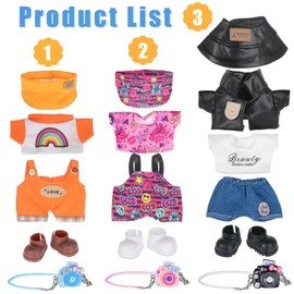 iBayda Total 3 Sets Doll Clothes Outfits & Accessories Playset for 17cm Dolls Include:3 Hats, 3 Bags, 3 Tops, 2 Rompers, 1 Coat, 1 Pants, 3 Shoes (Doll and Glasses are Not Icluded)