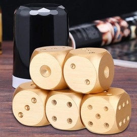 BuyWeek Game Dice, 5 Piece Golden Dice Set Made of Aluminium Alloy Table Game Poker Games Monopoly Dice Set with Storage Box (Square Box Gold)