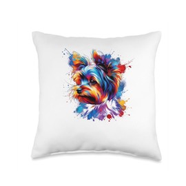 Colorful Splash Art Yorkshire Terrier Dog Terriers Yorkie Throw Pillow