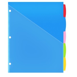WOT I 5-Tab Plastic Dividers w/Front Pockets - 1 Set, Pockets Dividers for 3 Ring Binders, Assorted Colors