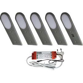 ACCE Aluminium under-unit lights, kitchen, furniture cabinet lights, supper thin, including converter a spotlight with touch sensor switch, dimmable, neutral white or warm white (warm white, set of 5)