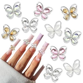 YAEISM 10PCS Butterfly Nail Charms 3D Crystal Metallic Nail Gems 5 Color Shiny Butterflies Shape Nail Butterfly Charms Rhinestones for Nail Art and DIY Crafts Jewelry Decoration