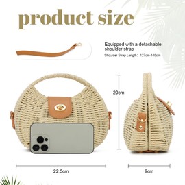 SUKUTU Straw Beach Bag Handmade Woven Crossbody Shoulder Bags Top Handle Satchel Handbag Purse for Summer, beige
