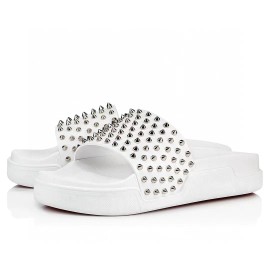 Rivets Open Toe 2026 Summer Flat Thick-Soled Men's Slippers Non-Slip Red Bottom Outdoor Wear Casual Slipper White Beach SandalsColor: White rivets slipper, EUR Size: 40