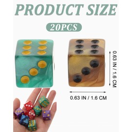JEXOWIQ Standard Dice, 20 Piece Dice Set, 16 mm Play Dice, Multi-Purpose Acrylic Dice Colourful with Round Corners for Dice Games, Table Games, Bar, KTV Party, Tutoring, Games or Mathematics Lessons