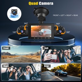 4 Channel 360° Dash Cam Front and Rear Inside Left Right,3 Inch 1080P Dash Camera for Cars Car Camera with IR Night Vision,Loop Recording,G-Sensor,Parking Assistance,24H Parking Monitor