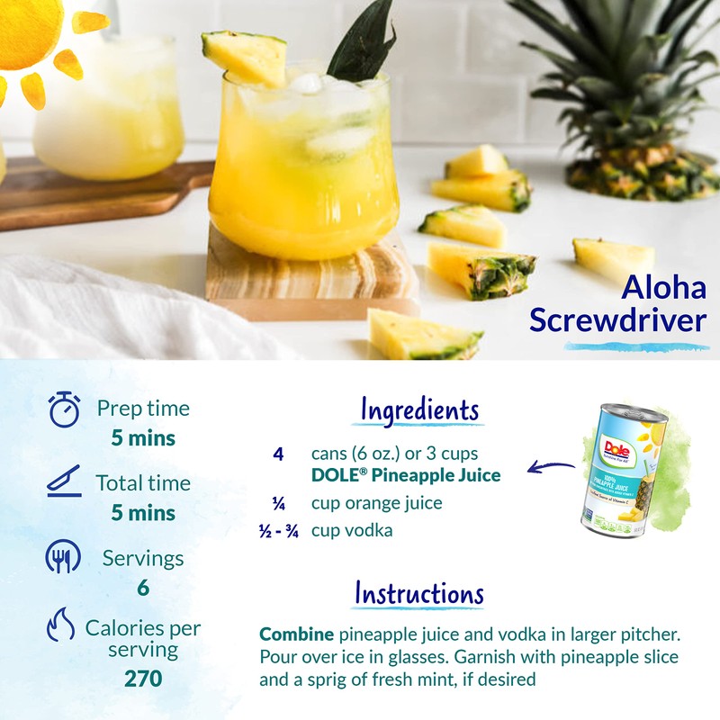 Dole Pineapple Juice, 100% Fruit Juice with Added Vitamin C,
