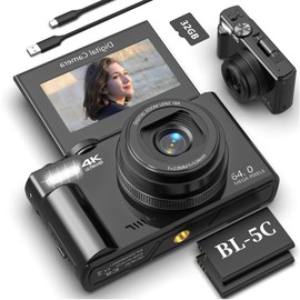Digital Cameras for Photography, Vlogging Camera for YouTube with Autofocus 3'' 180° Flip Screen Selfie WiFi Camera 18X Digital Zoom Flash Light 2 Batteries & 32GB SD Card