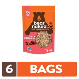Bear Naked Granola Cereal, Whole Grain Granola, Breakfast Snacks, Fruit and Nut Medley (6 Bags)