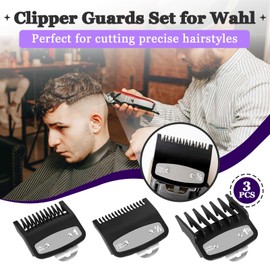 3 PCS Clipper Guards Set for Wahl, Premium Metal Clipper Guards for Wahl 1/2, 1, 11/2, Premium Guards to Cutting Hair