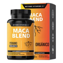 Maca Blend Peruana Orgánica Pimienta Negra Amarilla Roja Azúcar Suplemento Alimenticio Vegano Beyond Vitamins Cápsulas