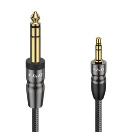 J&D 3.5mm to 6.35mm Stereo Audio Cable, 3.5 mm 1/8 inch Male TRS to 6.35 mm 1/4 inch Male TRS with Copper Shell Joint Nylon Braided Cable, Amplifiers, 0.45 Meter